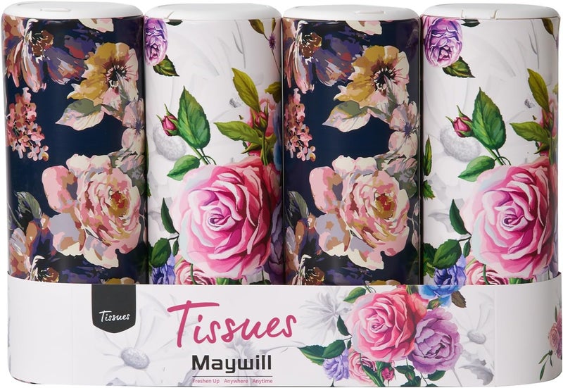 Maywill Car Tissues Cylinder Holder with Facial Tissue, Round Car Tissues Holder with Cap,Suitable for Car Cup Holder,Travel Tissue Tubes Box Container,Car Box Container(4 Pack, 200 Sheets) - Image 1